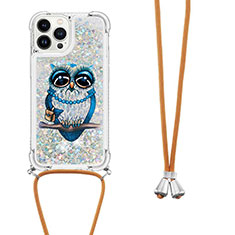 Silicone Candy Rubber TPU Bling-Bling Soft Case Cover with Lanyard Strap S02 for Apple iPhone 16 Pro Silver