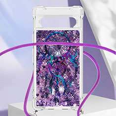 Silicone Candy Rubber TPU Bling-Bling Soft Case Cover with Lanyard Strap S02 for Google Pixel 7a 5G Purple