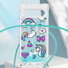 Silicone Candy Rubber TPU Bling-Bling Soft Case Cover with Lanyard Strap S02 for Google Pixel 7a 5G Sky Blue