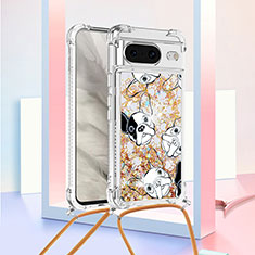 Silicone Candy Rubber TPU Bling-Bling Soft Case Cover with Lanyard Strap S02 for Google Pixel 8 5G Gold