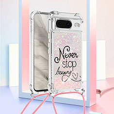 Silicone Candy Rubber TPU Bling-Bling Soft Case Cover with Lanyard Strap S02 for Google Pixel 8 5G Rose Gold