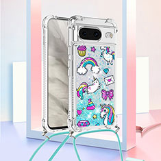 Silicone Candy Rubber TPU Bling-Bling Soft Case Cover with Lanyard Strap S02 for Google Pixel 8 5G Sky Blue