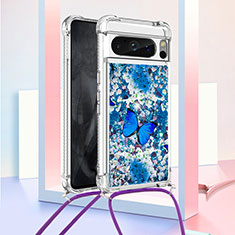 Silicone Candy Rubber TPU Bling-Bling Soft Case Cover with Lanyard Strap S02 for Google Pixel 8 Pro 5G Blue