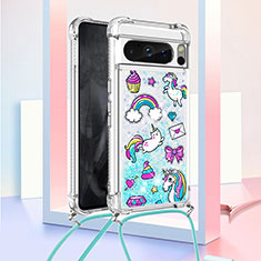 Silicone Candy Rubber TPU Bling-Bling Soft Case Cover with Lanyard Strap S02 for Google Pixel 8 Pro 5G Sky Blue