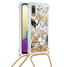 Silicone Candy Rubber TPU Bling-Bling Soft Case Cover with Lanyard Strap S02 for Samsung Galaxy A02 Gold