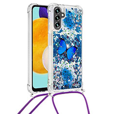 Silicone Candy Rubber TPU Bling-Bling Soft Case Cover with Lanyard Strap S02 for Samsung Galaxy A04s Blue