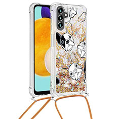 Silicone Candy Rubber TPU Bling-Bling Soft Case Cover with Lanyard Strap S02 for Samsung Galaxy A04s Gold