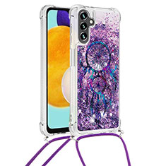 Silicone Candy Rubber TPU Bling-Bling Soft Case Cover with Lanyard Strap S02 for Samsung Galaxy A04s Purple