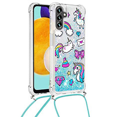 Silicone Candy Rubber TPU Bling-Bling Soft Case Cover with Lanyard Strap S02 for Samsung Galaxy A04s Sky Blue