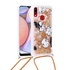 Silicone Candy Rubber TPU Bling-Bling Soft Case Cover with Lanyard Strap S02 for Samsung Galaxy A10s Gold