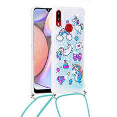 Silicone Candy Rubber TPU Bling-Bling Soft Case Cover with Lanyard Strap S02 for Samsung Galaxy A10s Sky Blue