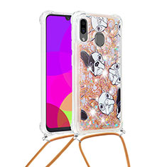 Silicone Candy Rubber TPU Bling-Bling Soft Case Cover with Lanyard Strap S02 for Samsung Galaxy A20 Gold