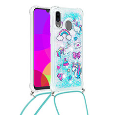 Silicone Candy Rubber TPU Bling-Bling Soft Case Cover with Lanyard Strap S02 for Samsung Galaxy A20 Sky Blue