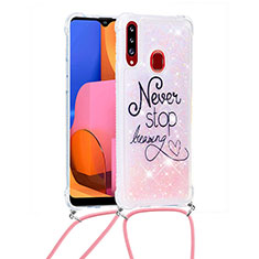 Silicone Candy Rubber TPU Bling-Bling Soft Case Cover with Lanyard Strap S02 for Samsung Galaxy A20s Mixed