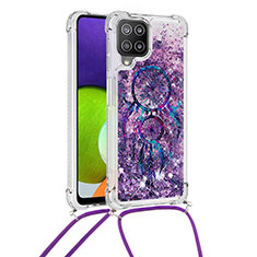 Silicone Candy Rubber TPU Bling-Bling Soft Case Cover with Lanyard Strap S02 for Samsung Galaxy A22 4G Purple