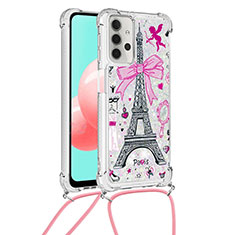 Silicone Candy Rubber TPU Bling-Bling Soft Case Cover with Lanyard Strap S02 for Samsung Galaxy A32 4G Mixed