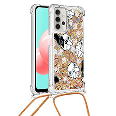 Silicone Candy Rubber TPU Bling-Bling Soft Case Cover with Lanyard Strap S02 for Samsung Galaxy A32 5G Gold