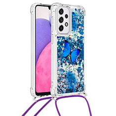 Silicone Candy Rubber TPU Bling-Bling Soft Case Cover with Lanyard Strap S02 for Samsung Galaxy A33 5G Blue