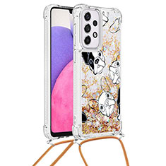 Silicone Candy Rubber TPU Bling-Bling Soft Case Cover with Lanyard Strap S02 for Samsung Galaxy A33 5G Gold