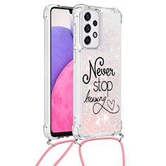 Silicone Candy Rubber TPU Bling-Bling Soft Case Cover with Lanyard Strap S02 for Samsung Galaxy A33 5G Pink