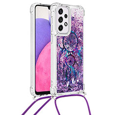 Silicone Candy Rubber TPU Bling-Bling Soft Case Cover with Lanyard Strap S02 for Samsung Galaxy A33 5G Purple