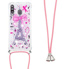 Silicone Candy Rubber TPU Bling-Bling Soft Case Cover with Lanyard Strap S02 for Samsung Galaxy A40s Mixed