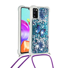 Silicone Candy Rubber TPU Bling-Bling Soft Case Cover with Lanyard Strap S02 for Samsung Galaxy A41 Blue