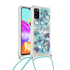 Silicone Candy Rubber TPU Bling-Bling Soft Case Cover with Lanyard Strap S02 for Samsung Galaxy A41 Sky Blue