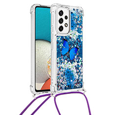 Silicone Candy Rubber TPU Bling-Bling Soft Case Cover with Lanyard Strap S02 for Samsung Galaxy A53 5G Blue