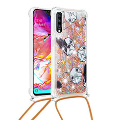 Silicone Candy Rubber TPU Bling-Bling Soft Case Cover with Lanyard Strap S02 for Samsung Galaxy A70S Gold