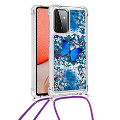 Silicone Candy Rubber TPU Bling-Bling Soft Case Cover with Lanyard Strap S02 for Samsung Galaxy A72 4G Blue