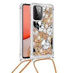 Silicone Candy Rubber TPU Bling-Bling Soft Case Cover with Lanyard Strap S02 for Samsung Galaxy A72 4G Gold