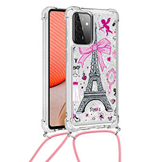 Silicone Candy Rubber TPU Bling-Bling Soft Case Cover with Lanyard Strap S02 for Samsung Galaxy A72 4G Mixed