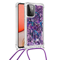 Silicone Candy Rubber TPU Bling-Bling Soft Case Cover with Lanyard Strap S02 for Samsung Galaxy A72 5G Purple