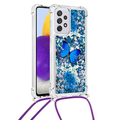 Silicone Candy Rubber TPU Bling-Bling Soft Case Cover with Lanyard Strap S02 for Samsung Galaxy A73 5G Blue