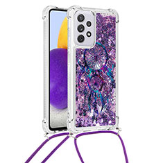 Silicone Candy Rubber TPU Bling-Bling Soft Case Cover with Lanyard Strap S02 for Samsung Galaxy A73 5G Purple
