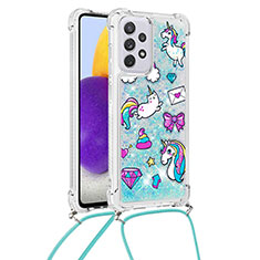 Silicone Candy Rubber TPU Bling-Bling Soft Case Cover with Lanyard Strap S02 for Samsung Galaxy A73 5G Sky Blue