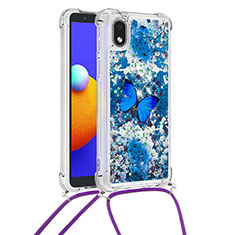 Silicone Candy Rubber TPU Bling-Bling Soft Case Cover with Lanyard Strap S02 for Samsung Galaxy M01 Core Blue