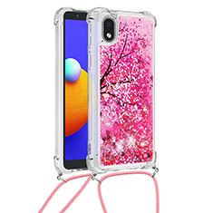 Silicone Candy Rubber TPU Bling-Bling Soft Case Cover with Lanyard Strap S02 for Samsung Galaxy M01 Core Hot Pink