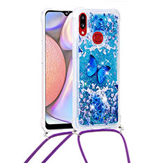 Silicone Candy Rubber TPU Bling-Bling Soft Case Cover with Lanyard Strap S02 for Samsung Galaxy M01s Blue