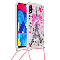 Silicone Candy Rubber TPU Bling-Bling Soft Case Cover with Lanyard Strap S02 for Samsung Galaxy M10 Mixed