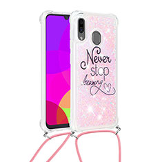 Silicone Candy Rubber TPU Bling-Bling Soft Case Cover with Lanyard Strap S02 for Samsung Galaxy M10S Mixed