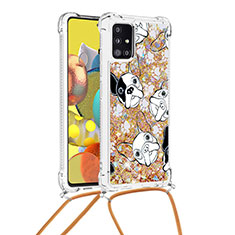 Silicone Candy Rubber TPU Bling-Bling Soft Case Cover with Lanyard Strap S02 for Samsung Galaxy M40S Gold