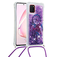 Silicone Candy Rubber TPU Bling-Bling Soft Case Cover with Lanyard Strap S02 for Samsung Galaxy M60s Purple