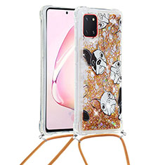 Silicone Candy Rubber TPU Bling-Bling Soft Case Cover with Lanyard Strap S02 for Samsung Galaxy Note 10 Lite Gold