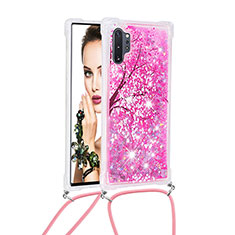 Silicone Candy Rubber TPU Bling-Bling Soft Case Cover with Lanyard Strap S02 for Samsung Galaxy Note 10 Plus 5G Hot Pink