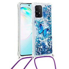 Silicone Candy Rubber TPU Bling-Bling Soft Case Cover with Lanyard Strap S02 for Samsung Galaxy S10 Lite Blue