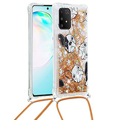 Silicone Candy Rubber TPU Bling-Bling Soft Case Cover with Lanyard Strap S02 for Samsung Galaxy S10 Lite Gold