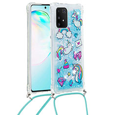 Silicone Candy Rubber TPU Bling-Bling Soft Case Cover with Lanyard Strap S02 for Samsung Galaxy S10 Lite Sky Blue