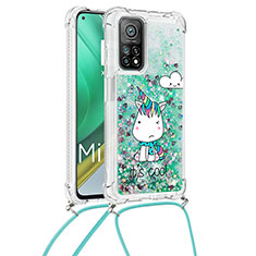 Silicone Candy Rubber TPU Bling-Bling Soft Case Cover with Lanyard Strap S02 for Xiaomi Mi 10T 5G Green